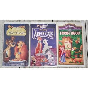 Disney Lady and the Tramp, Robin Hood and The Aristocats VHS Tapes w/Clamshells